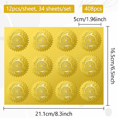 34 Sheets Self Adhesive Gold Foil Embossed Stickers DIY-WH0509-058-1