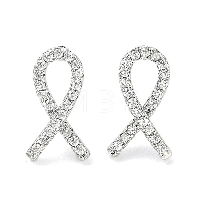 Rack Plating Brass Micro Pave Clear Cubic Zirconia Stud Earrings for Women EJEW-M260-15P-1