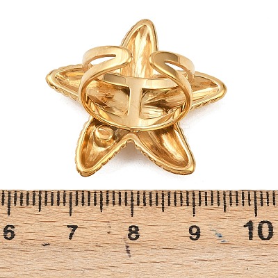 304 Stainless Steel Rhinestone Cuff Rings for Women RJEW-P174-02G-1