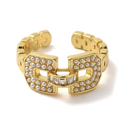 Rack Plating Arch Buckle Brass Micro Pave Clear Cubic Zirconia Open Cuff Rings RJEW-H235-06G-1