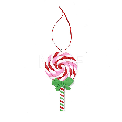 Christmas Lollipop Handmade Polymer Clay Pendant Decorations HJEW-P017-02F-1