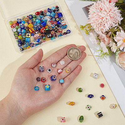 150Pcs 10 Styles Handmade Millefiori Lampwork Beads LAMP-PA0001-81-1