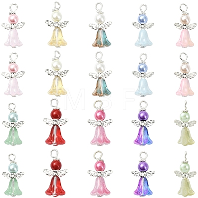 20Pcs 10 Colors Glass Pearl with Alloy Pendants PALLOY-YW00172-1