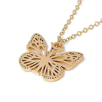 Initial Letter with Butterfly Pendant Necklace NJEW-C026-01G-I-1