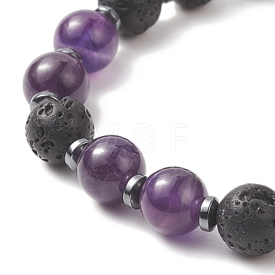 Natural & Synthetic Mixed Gemstone & Lava Rock Beaded Stretch Bracelet BJEW-JB09320-1