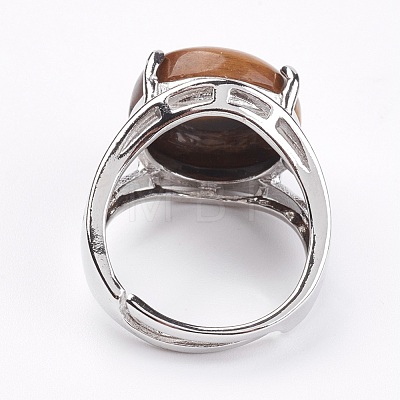 Adjustable Natural Tiger Eye Finger Rings X-RJEW-F075-01A-1