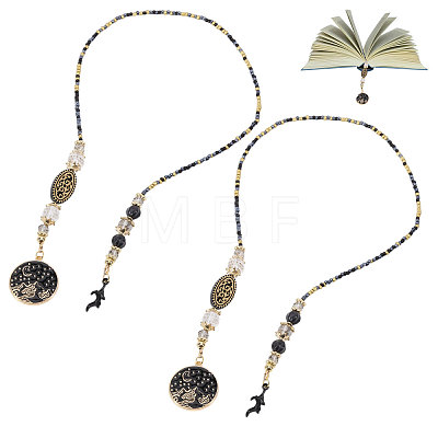 2Pcs Plastic Bead with Zinc Alloy Enamel Charms Bookmarks AJEW-GL0003-52B-1