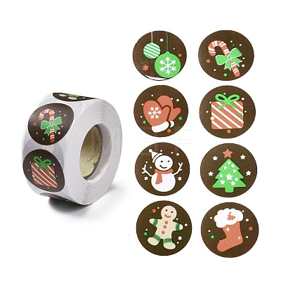 8 Patterns Christmas Round Dot Self Adhesive Paper Stickers Roll DIY-A042-01A-1
