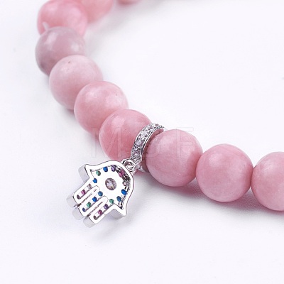 Natural Pink Opal Charm Bracelets BJEW-L647-05-1