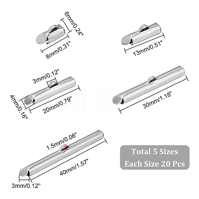 Unicraftale 100Pcs 5 Size 304 Stainless Steel Slide On End Clasp Tubes STAS-UN0044-78-1