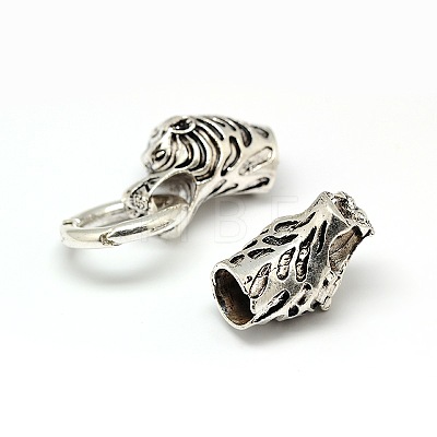 Tibetan Style Alloy Animal Tiger Head Spring Gate Rings PALLOY-A063-03AS-1