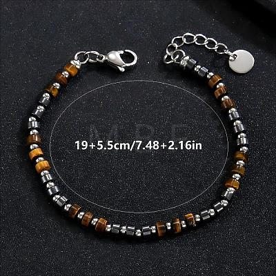 Natural Tiger Eye Heishi Beaded Bracelets with 201 Stainless Steel End Chains OQ4301-1-1