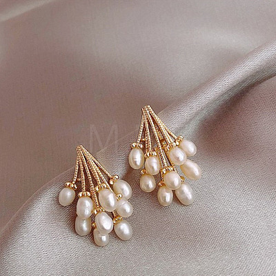 Alloy & Plastic Pearl Tassel Stud Earrings WGB404F-01-1