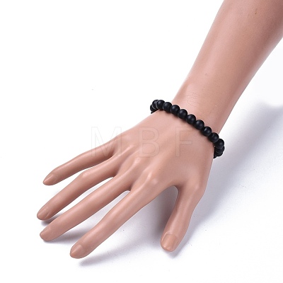 Natural Black Stone Round Beads Stretch Bracelets BJEW-JB04174-05-1