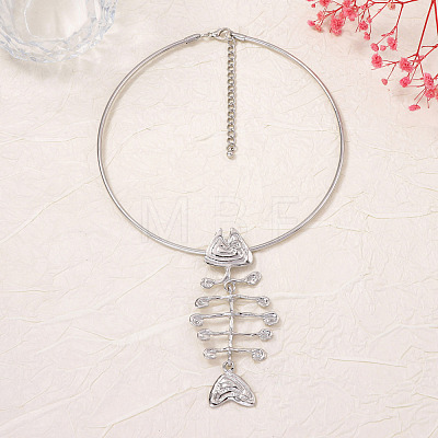 Ocean Zinc Alloy Fishbone Shape Pendant Necklaces for Women WG08D18-02-1