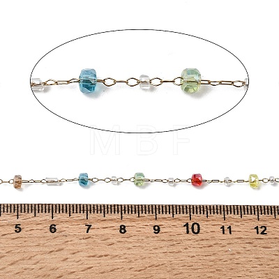 Handmade 304 Stainless Steel Chains with Faceted Rondelle Glass Beads CHS-K020-15G-1