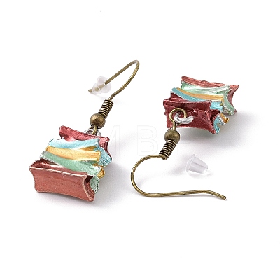 Alloy Piled Book Shape Dangle Earrings for Women EJEW-B015-02-1