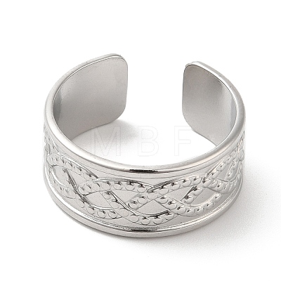 304 Stainless Steel Twist Rope Pattern Open Cuff Ring for Women RJEW-I098-15P-1