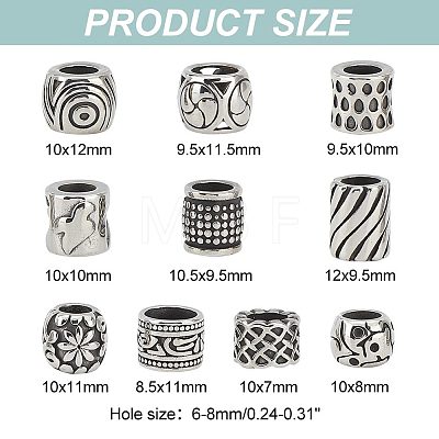 Unicraftale 10Pcs 10 Styles 304 Stainless Steel Large Hole Beads STAS-UN0044-66-1