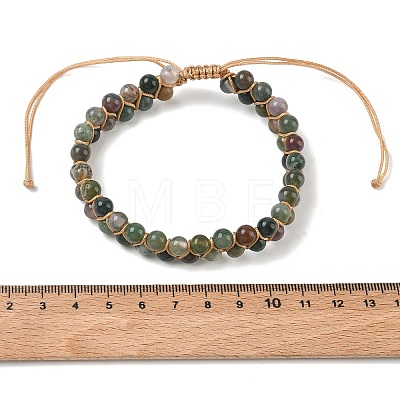 Adjustable Woven Round Natural Indian Agate Braided Bead Anklets for Women AJEW-D071-01D-1