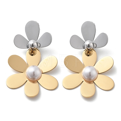 304 Stainless Steel Flower Stud Earrings for Women STAS-Z112-22GP-1