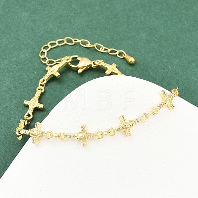 Virgin Mary Theme Brass Micro Pave Clear Cubic Zirconia Link Chain Bracelets for Women BJEW-A090-08A-G-1