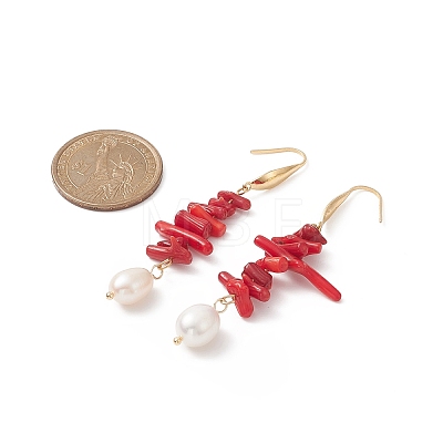 Dyed Chips Synthetic Coral Dangle Earrings EJEW-TA00204-1