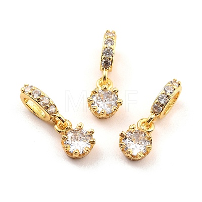 Brass Micro Pave Cubic Zirconia European Dangle Charms KK-A156-15G-RS-1
