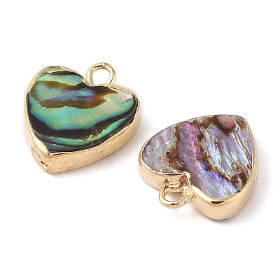 Natural Paua Shell Heart Charms with Brass Edge SHEL-P017-19G-1