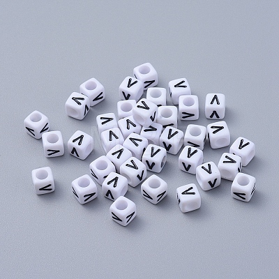 Letter V Cube Acrylic Beads X-PL37C9308-V-1