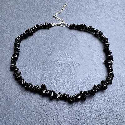 Natural Obsidian Chip Beaded Necklaces for Women IW6789-35-1