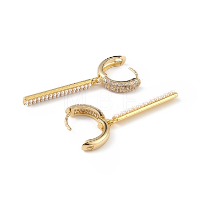 Plastic Imitation Pearl Rectangle Dangle Hoop Earrings EJEW-L234-074G-1