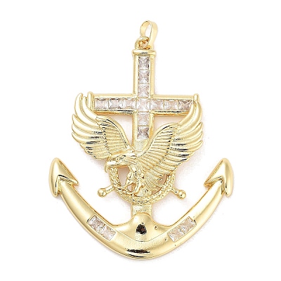 Rack Plating Brass Micro Pave Clear Cubic Zirconia Pendants KK-Z064-08G-1