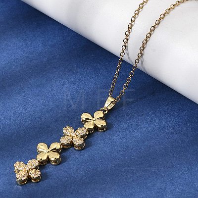 Brass Micro Pave Clear Cubic Zirconia 4 Clover Pendant Y Tassel Necklaces for Women NJEW-P350-02G-1