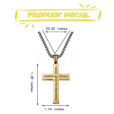 Titanium Steel Cross with Philippians 4:13 Pendant Necklace JN1050B-1