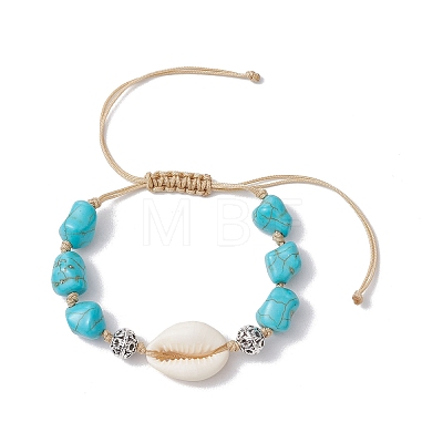 Adjustable Synthetic Turquoise Dyed Beads & Natural Cowrie Shell Beaded Braided Bead Bracelets for Women BJEW-JB11544-01-1