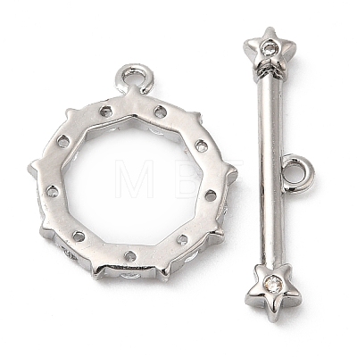 Brass Pave Clear Cubic Zirconia Toggle Clasps KK-P234-87P-1
