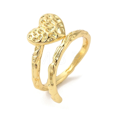 Textured Heart Brass Open Cuff Rings for Women RJEW-U008-29G-1