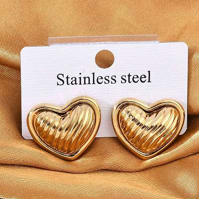 304 Stainless Steel Two Tone Heart Stud Earrings EJEW-M073-09G-1