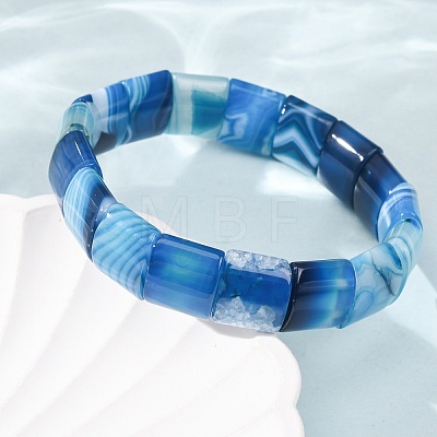 Square Natural Banded Agate(Dyed & Heated) Beaded Stretch Bracelets for Women Men GG-CBA9ACE-B15-1