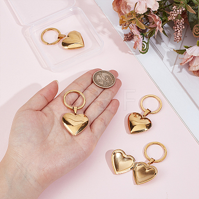 4Pcs 316 Stainless Steel Heart Locket Pendant Keychains KEYC-PH01620-1