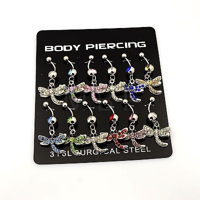 Mixed 316L Surgical Stainless Steel Dangle Belly Button Rings AJEW-P003-M-1