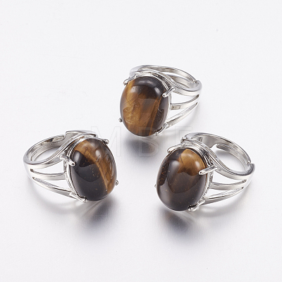 Natural Tiger Eye Wide Band Finger Rings RJEW-K224-A18-1
