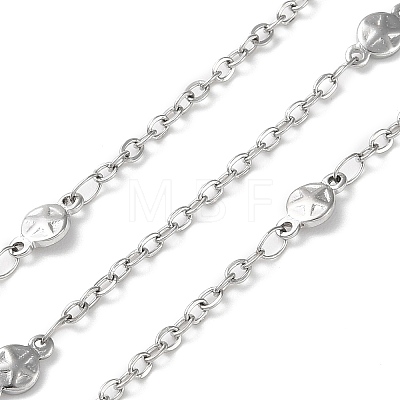304 Stainless Steel Flat Round with Star Link Chains CHS-G027-09P-1