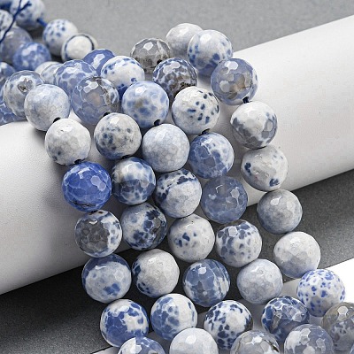 Faceted Natural Fire Crackle Agate Beads Strands G-F447-12mm-N07-1