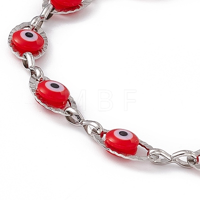 304 Stainless Steel Horse Eye Link Chain Bracelet with Resin Evil Eye Beaded for Women BJEW-F439-01P-03-1