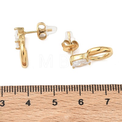 304 Stainless Steel & Clear Cubic Zirconia Dangle Stud Earrings EJEW-G468-03G-01-1