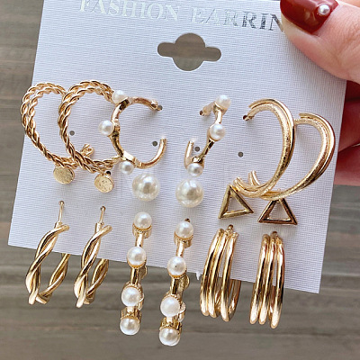 Alloy & Plastic Pearl Earring Sets WG17A46-02-1