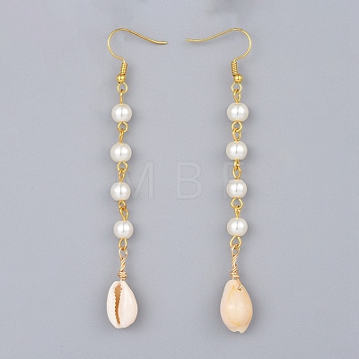 Glass Pearl Dangle Earrings EJEW-JE03187-1