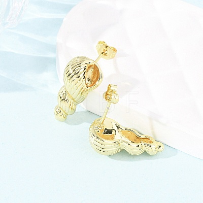 Conch Brass Stud Earrings EJEW-D351-07G-1